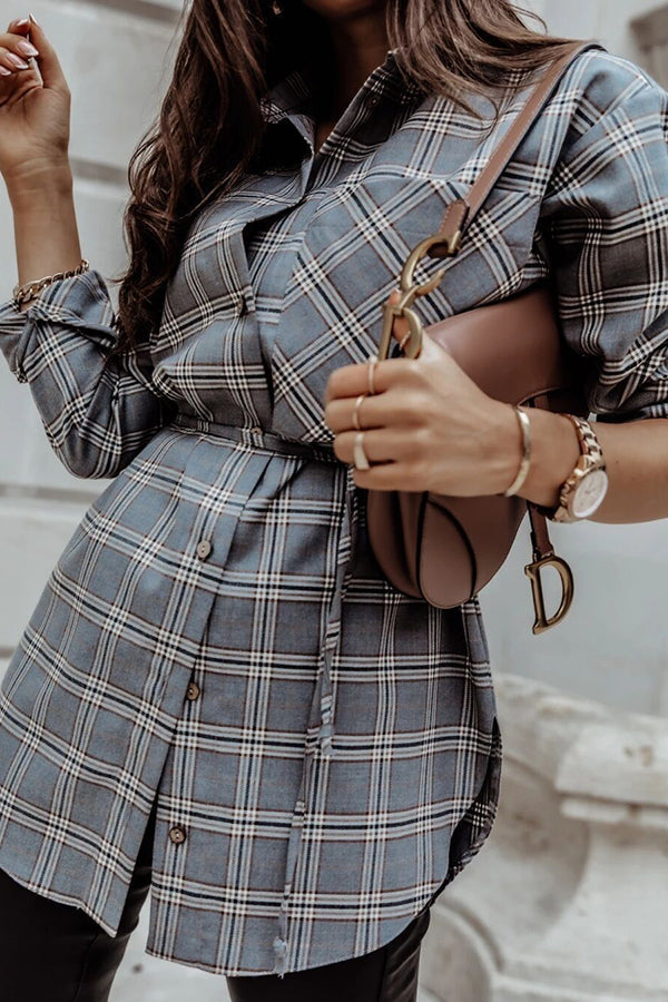 Valenzora | Grab My Hand Checkered Button-Up Belt Shirt