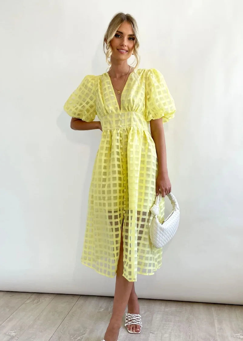 Valenzora | Puff Sleeve Midi Dress
