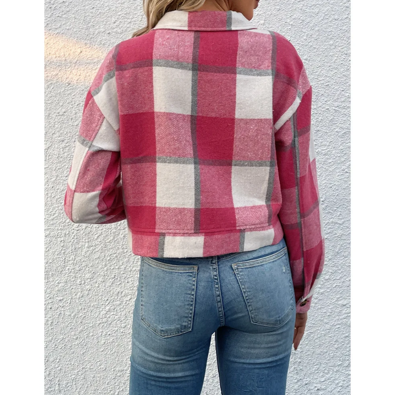 Valenzora | Long-sleeved bomber jacket with check pattern and buttons