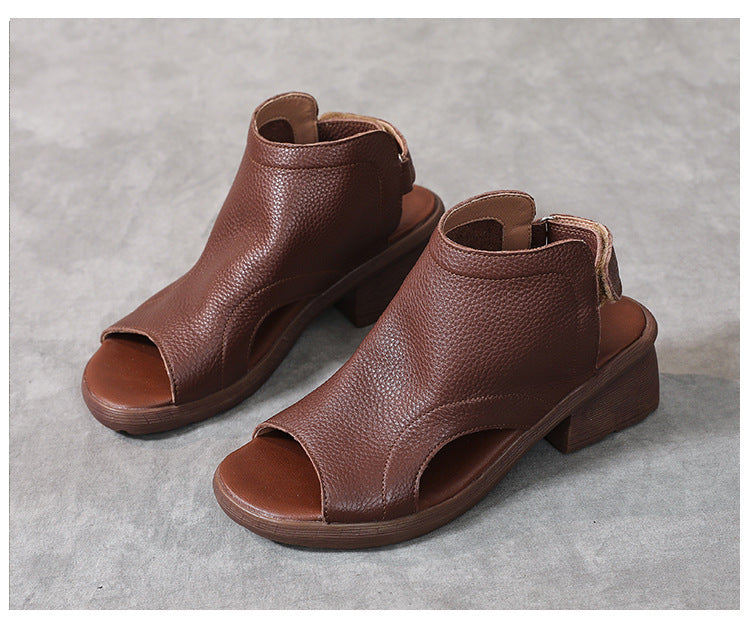 Valenzora | Genuine Leather Retro Artistic Women's Sandals Mid-High Soft Sole