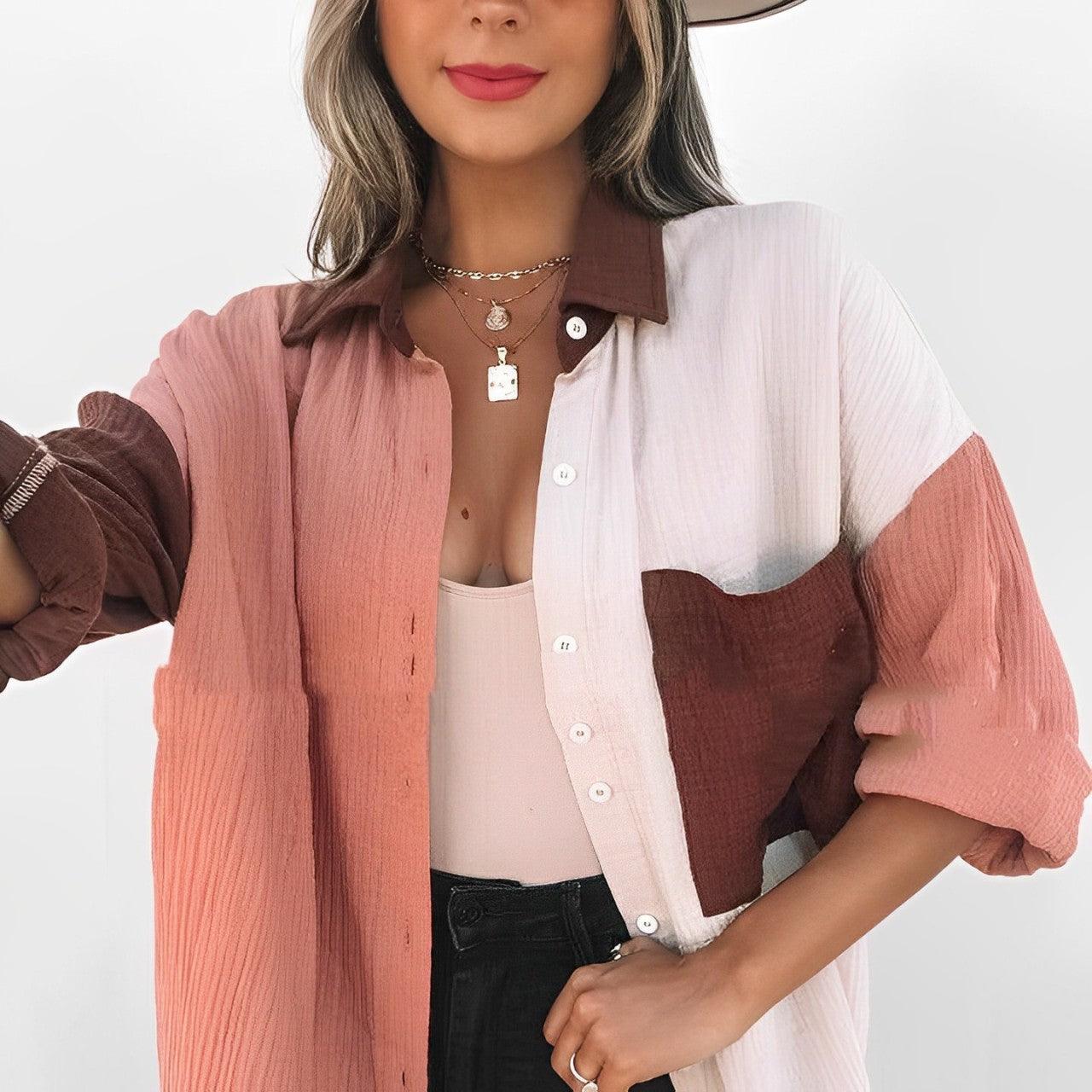 Valenzora | Colorblock-Hemd mit Knopfverschluss für Damen