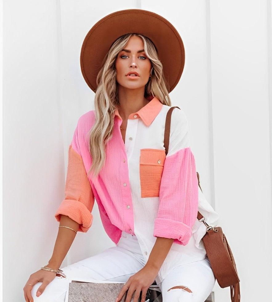 Valenzora | Colorblock-Hemd mit Knopfverschluss für Damen