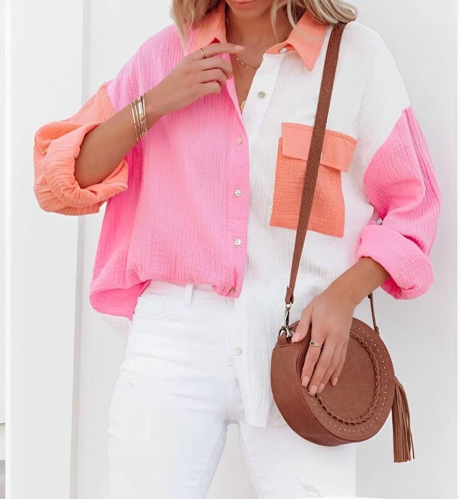 Valenzora | Colorblock-Hemd mit Knopfverschluss für Damen