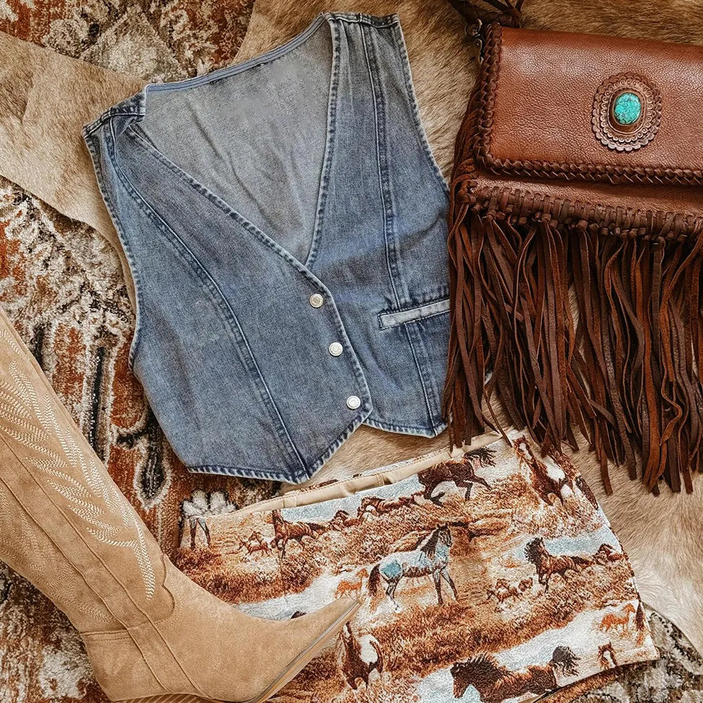 Valenzora | Neck Denim Vest