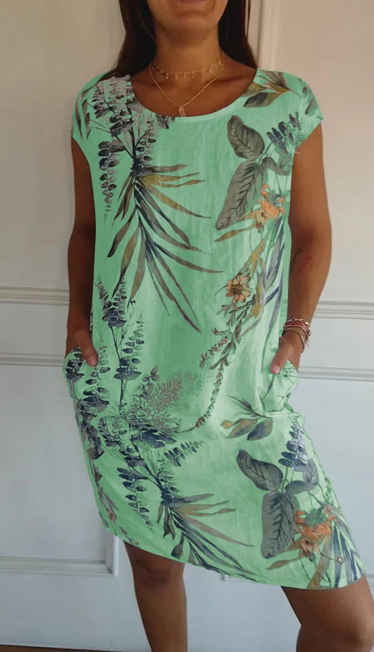 Valenzora | Damen bedrucktes Baumwoll-Leinen-Kleid