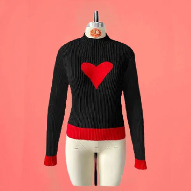 Valenzora | Gerippter Strickpullover mit Herz-Intarsie