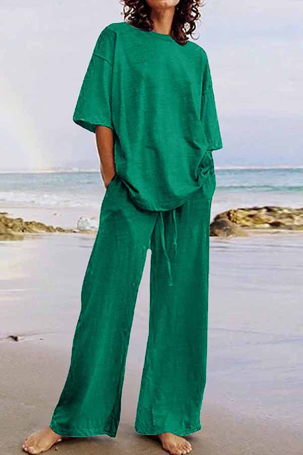 Valenzora | Casual Living Solid Color O-Neck Short Sleeve Two Pieces (11 Colors)