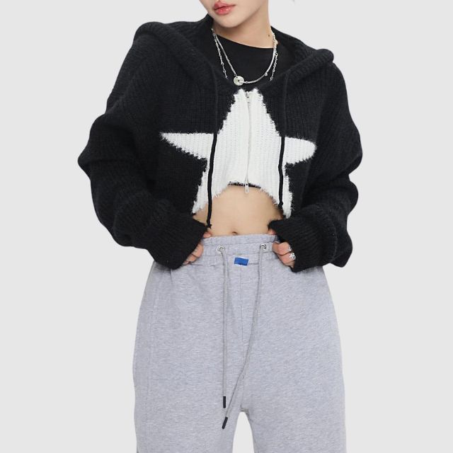 Knit hoodie with star pattern