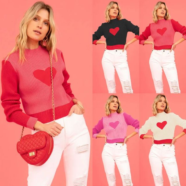Valenzora | Gerippter Strickpullover mit Herz-Intarsie