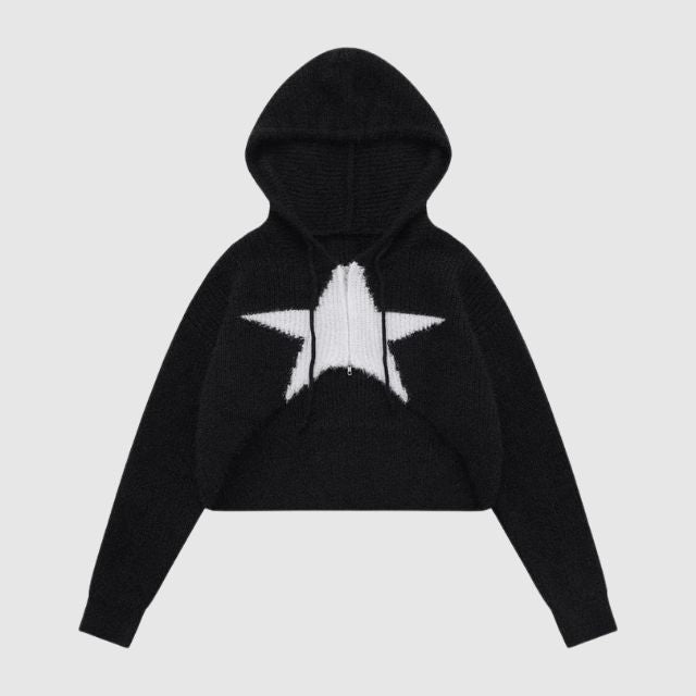 Knit hoodie with star pattern