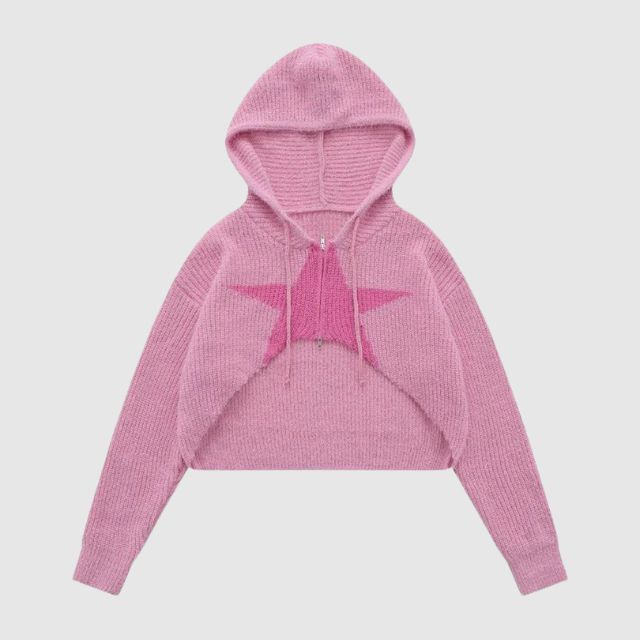 Knit hoodie with star pattern