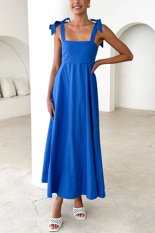 Valenzora | Rosiedress Maxikleid mit Spaghettiträgern, Schleifenschultern und Empire-Taille