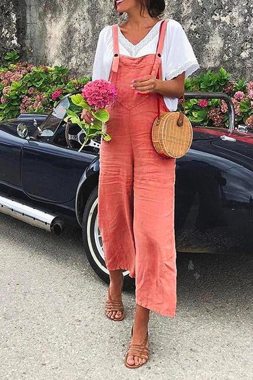Valenzora | Rosiedress Jumpsuit mit geradem Bein aus Baumwollleinen für den Urlaub
