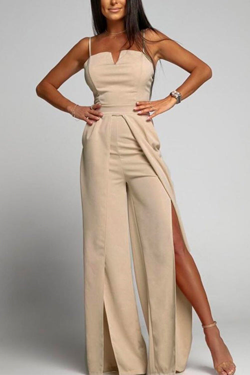 Valenzora | High Waist Slit Flowing Wide Leg Cami Jumpsuit