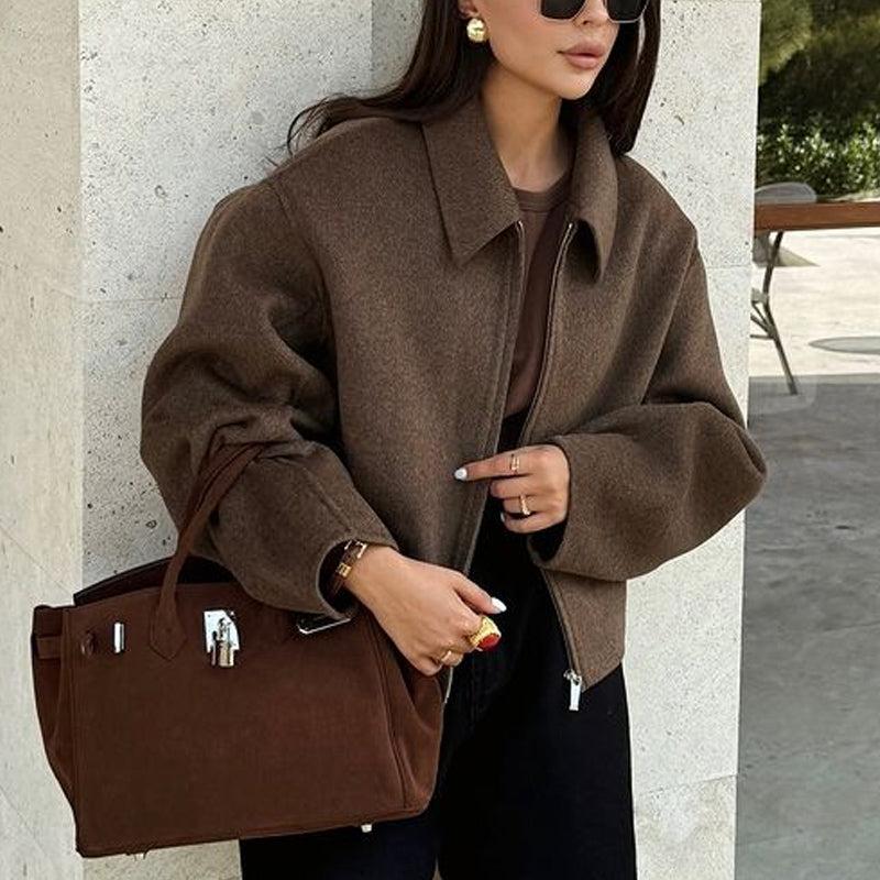 Valenzora | Warm long-sleeved down collar jacket with zipper