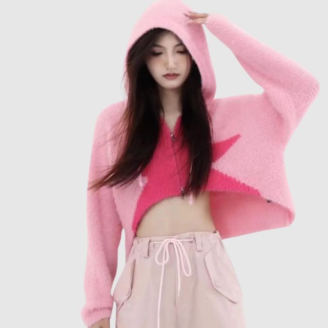 Knit hoodie with star pattern
