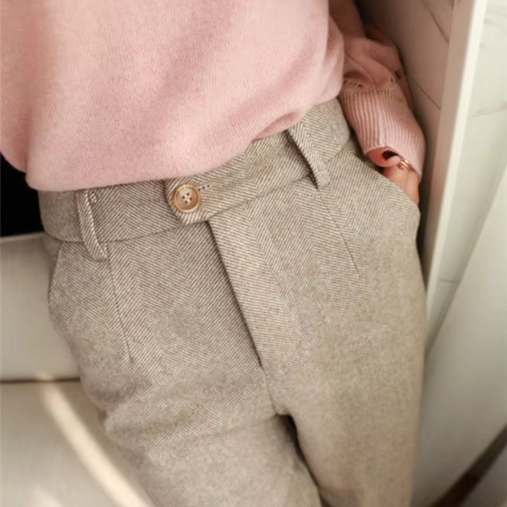 Valenzora | Elegant high-waisted trousers made of herringbone fabric