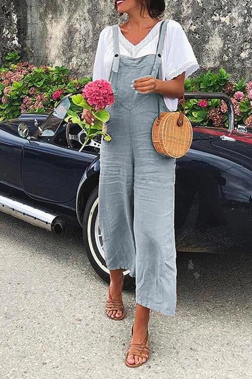 Valenzora | Rosiedress Jumpsuit mit geradem Bein aus Baumwollleinen für den Urlaub