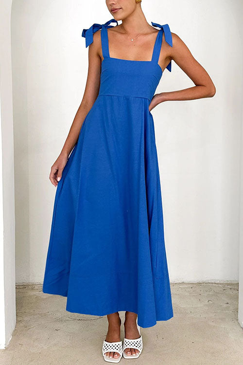 Valenzora | Rosiedress Maxikleid mit Spaghettiträgern, Schleifenschultern und Empire-Taille