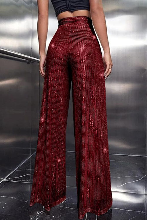 Valenzora | Rosiedress Shiny Elastic Waist Wide Leg Sequin Trousers