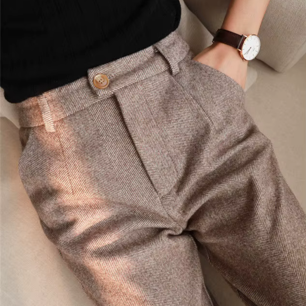 Valenzora | Elegant high-waisted trousers made of herringbone fabric