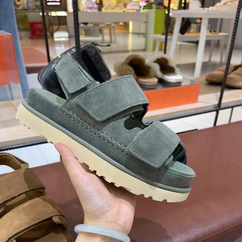 Valenzora | Spring and Summer New Genuine Leather Thick Sole Strappy Velcro Sandals Women's Open Toe Height Increase