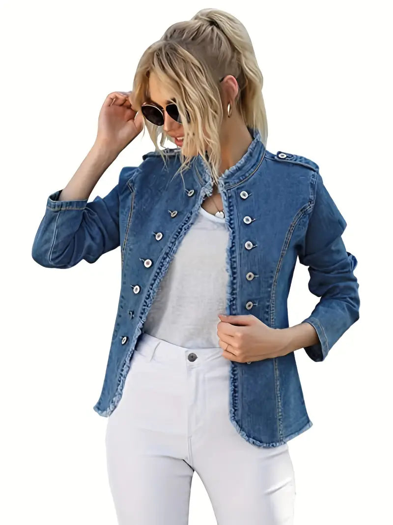 Valenzora | Blue raw-trim denim jacket for women