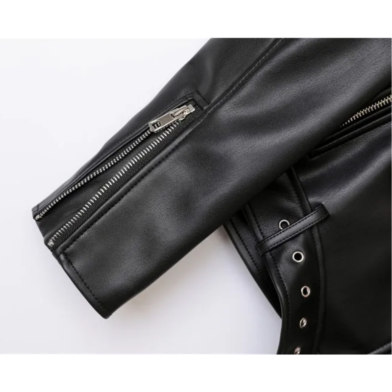 Valenzora | Damen Biker-Lederjacke mit Reißverschlüssen und Gürtel