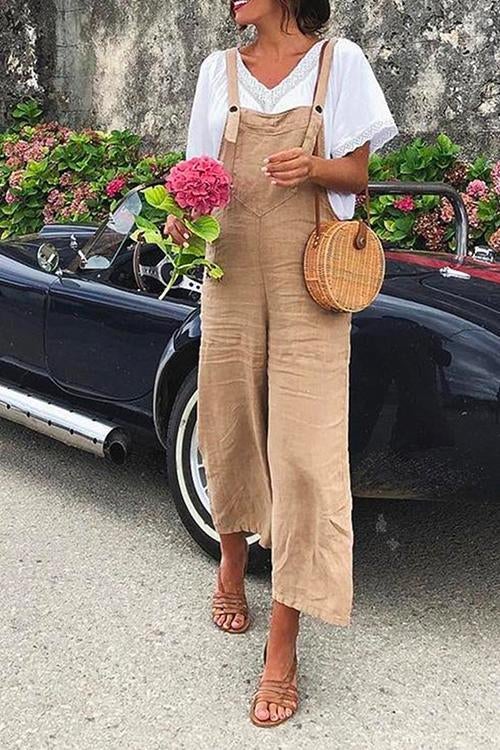Valenzora | Rosiedress Jumpsuit mit geradem Bein aus Baumwollleinen für den Urlaub