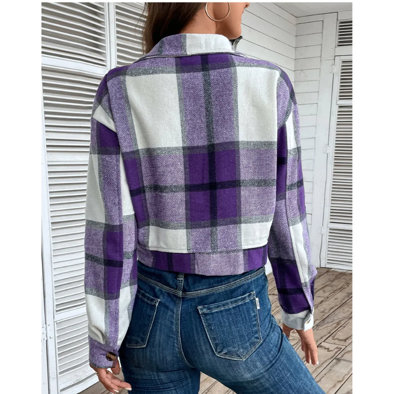 Valenzora | Long-sleeved bomber jacket with check pattern and buttons