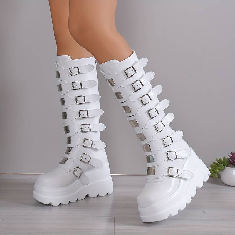 Valenzora | Trendige Plateau-Stiefel mit Schnallen
