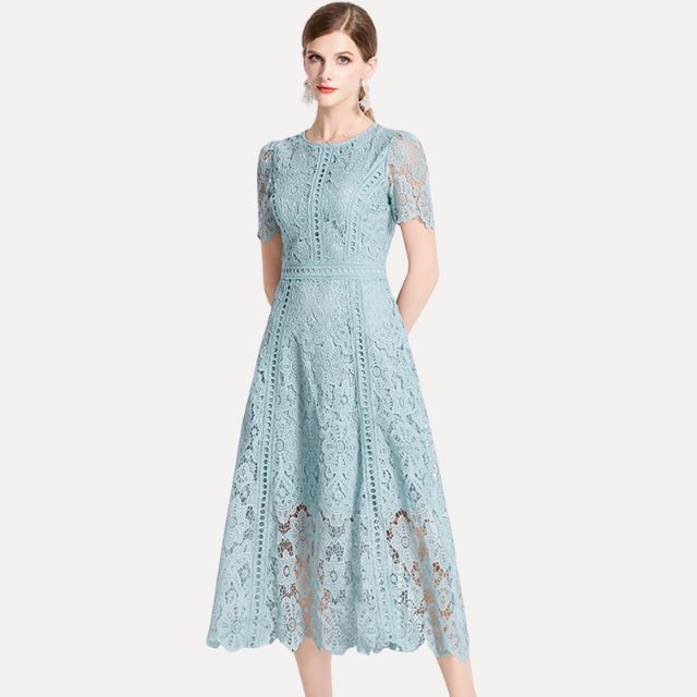Valenzora | Sophisticated lace midi dress with waist accentuation