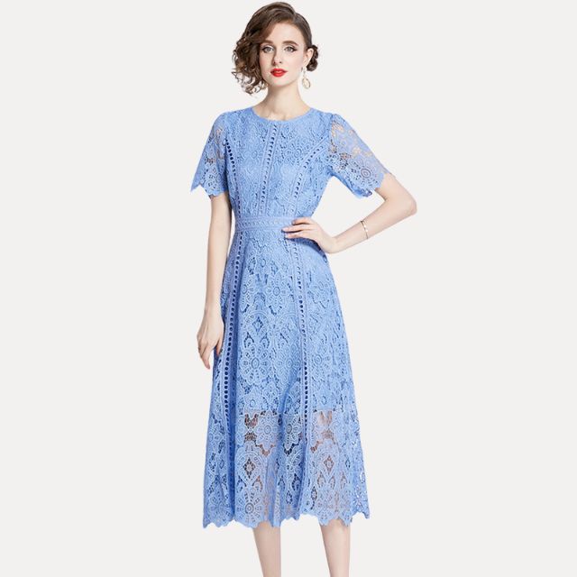 Valenzora | Sophisticated lace midi dress with waist accentuation