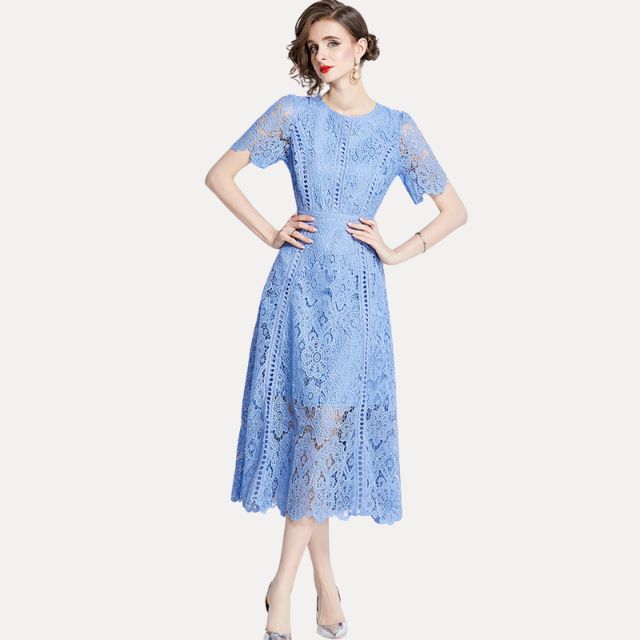 Valenzora | Sophisticated lace midi dress with waist accentuation