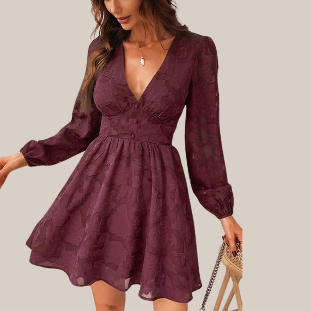 Valenzora | Chic long-sleeved dress with a deep V-neck