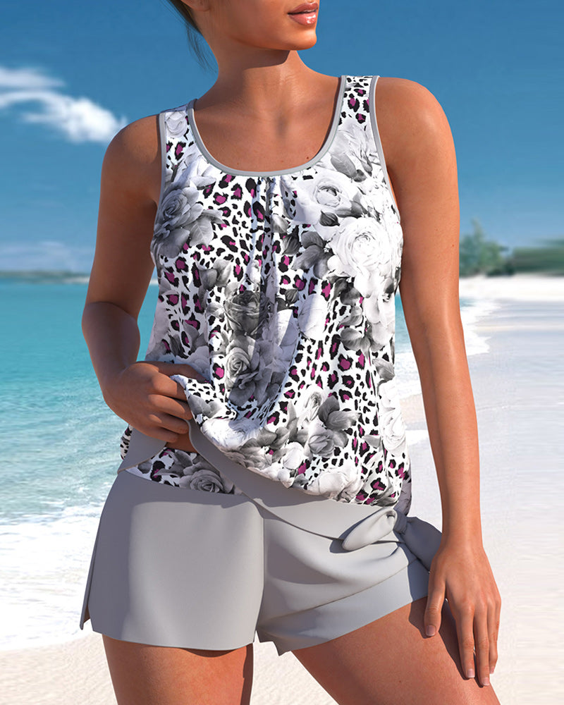 Valenzora | Grey Printed Tankini Set for Women