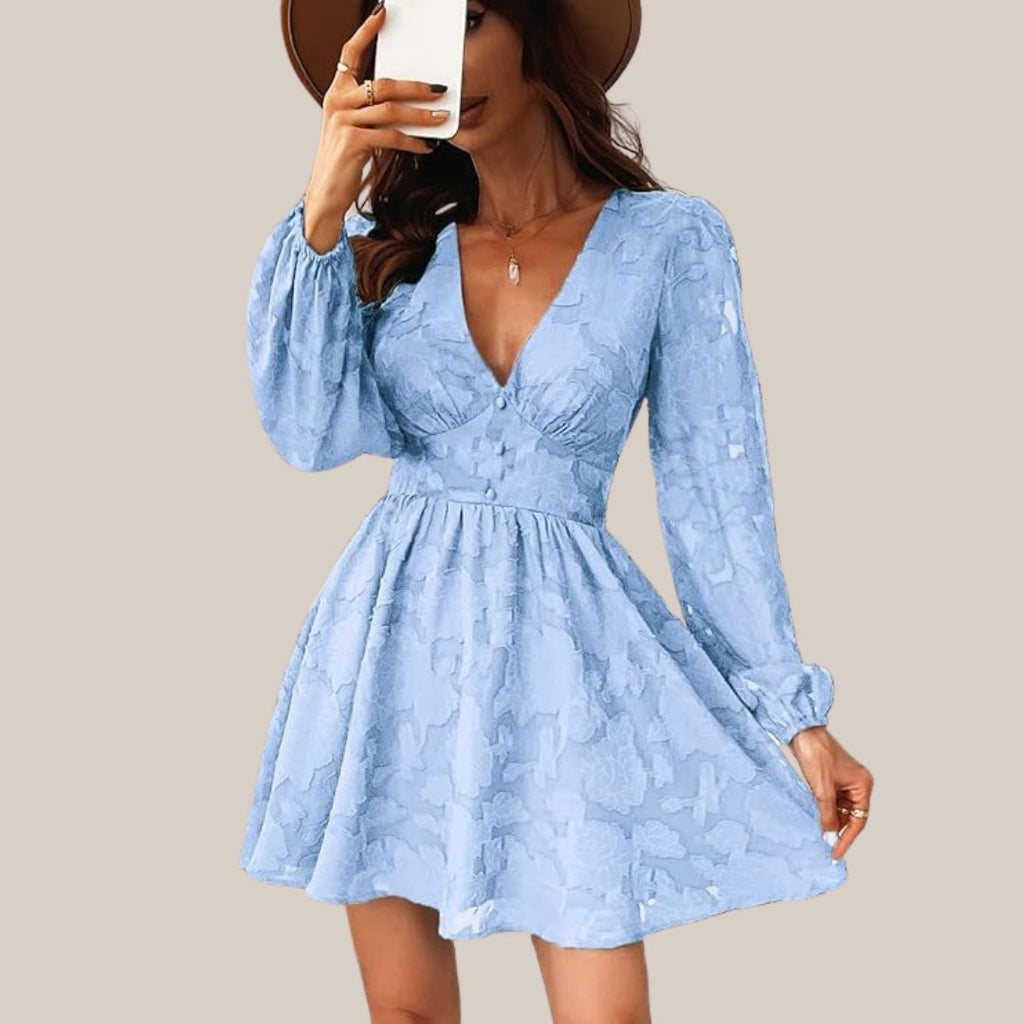 Valenzora | Chic long-sleeved dress with a deep V-neck