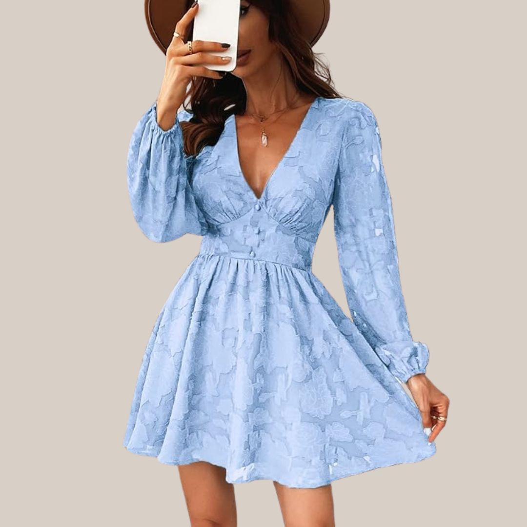 Valenzora | Chic long-sleeved dress with a deep V-neck