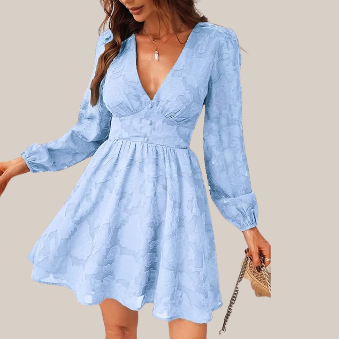 Valenzora | Chic long-sleeved dress with a deep V-neck