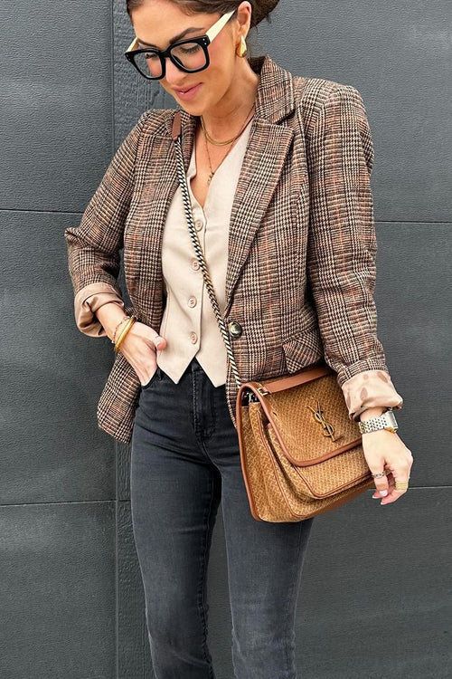 Valenzora | Rosiedress Lapel One-Button Classic Check Blazer