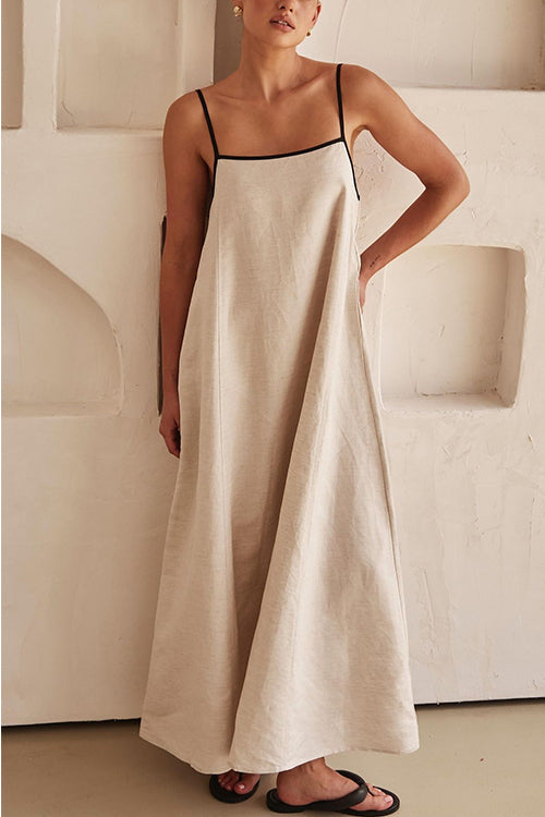 Valenzora | Rosiedress Rückenfreies Maxi-Leinenkleid mit verstellbaren Trägern