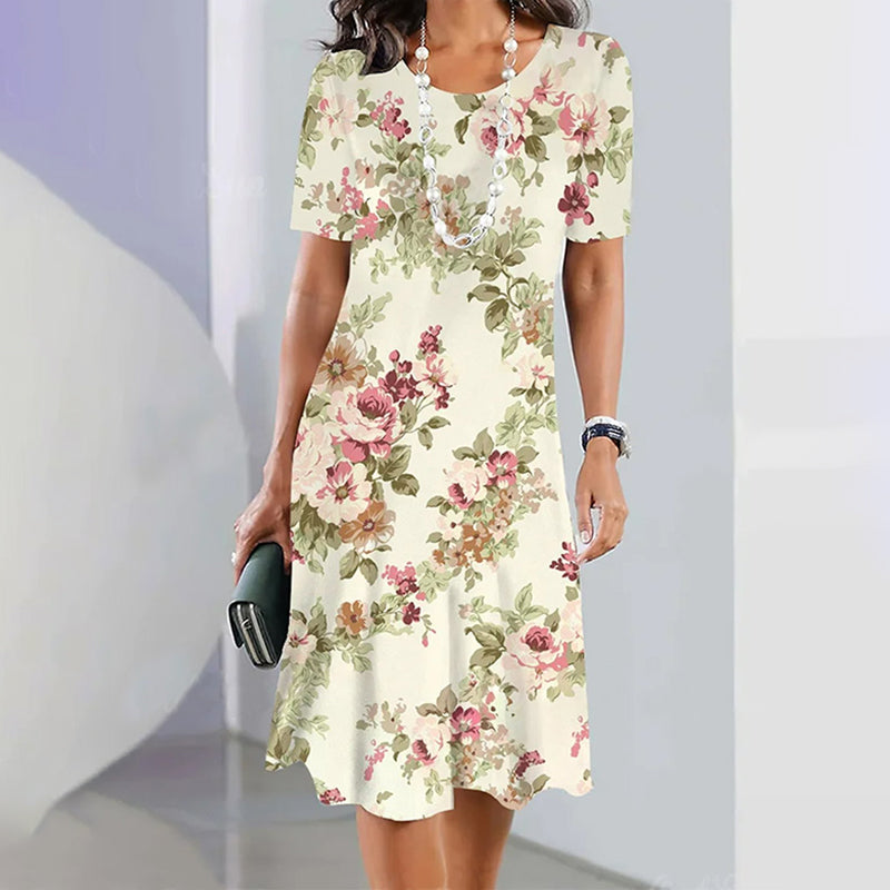 Valenzora-Kleid | Elegantes Kleid mit Rundhalsausschnitt und Blumenmuster
