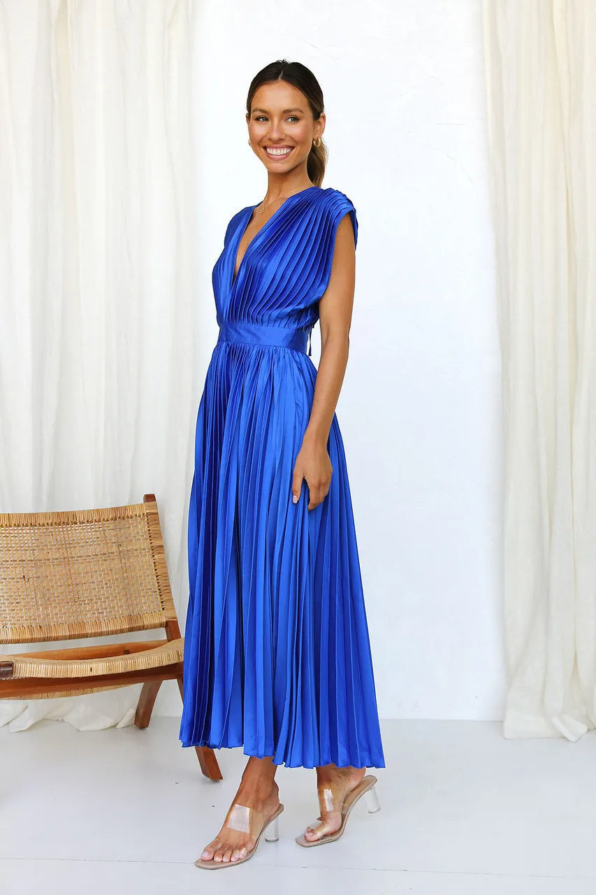 Valenzora | Pleated Plunge Midi Dress