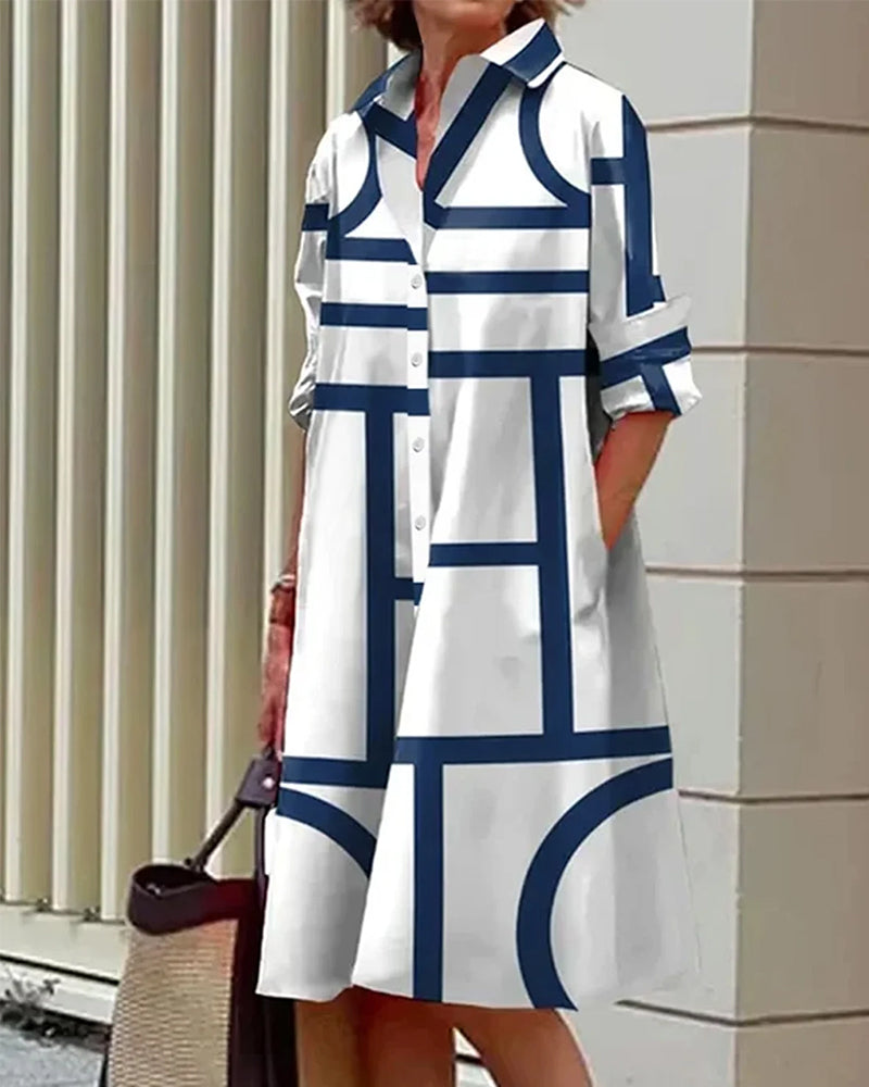 Valenzora | Kleid mit Taschen und geometrischem Druck