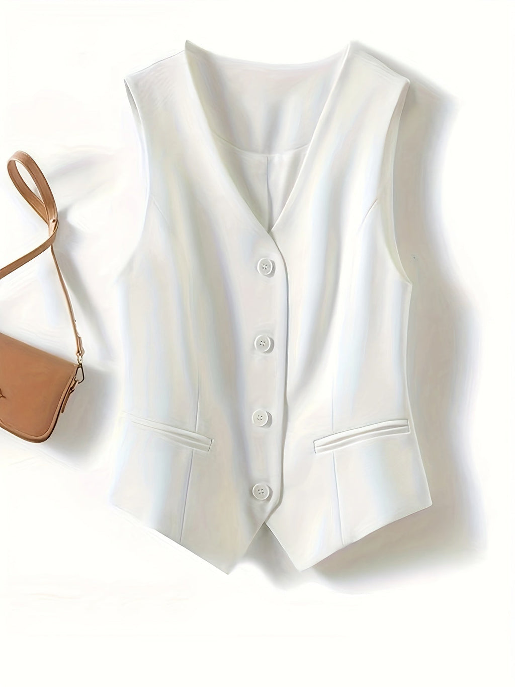 Valenzora | Solid color sleeveless vest with V-neck and button closure