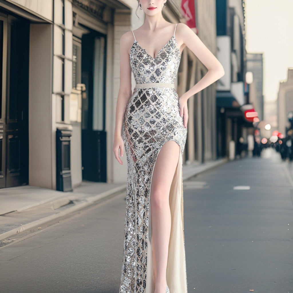 Valenzora - Luxurious sequined dress with side slit