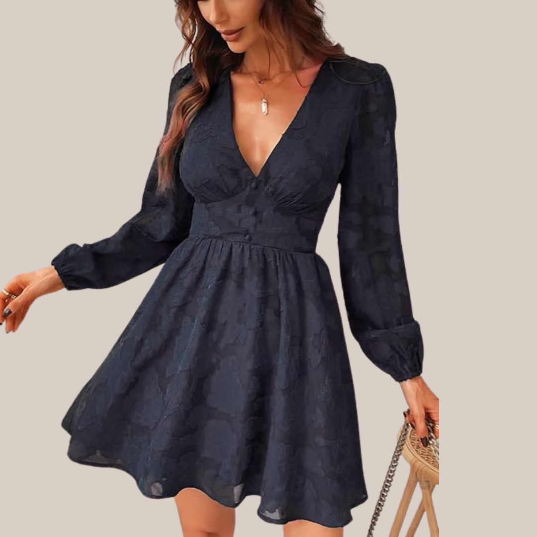 Valenzora | Chic long-sleeved dress with a deep V-neck