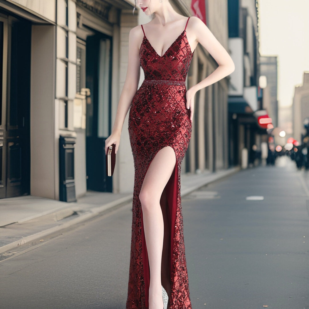Valenzora - Luxurious sequined dress with side slit
