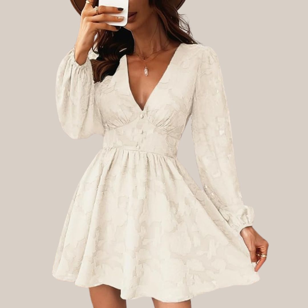 Valenzora | Chic long-sleeved dress with a deep V-neck