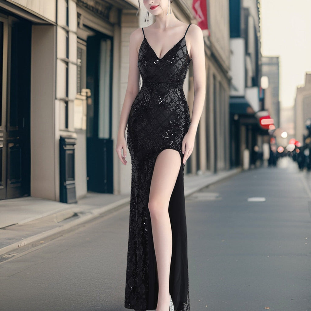 Valenzora - Luxurious sequined dress with side slit
